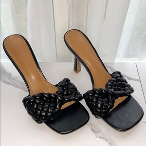 Black Woven Strap Heeled Sandals